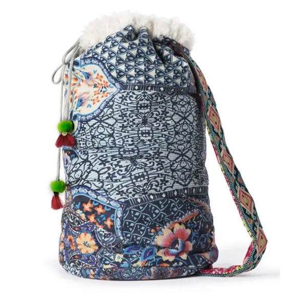 Johnny Was Handbags - Johnny Was Printed Suede and Sherpa Blanket Tote Bucket Bag
